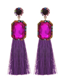 Fashion Purple Alloy Rhinestone Square Long Fringe Stud Earrings