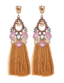 Fashion Ginger + Light Pink Alloy Rhinestone Hollow Water Drop Long Tassel Stud Earrings