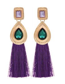 Fashion Purple Alloy Rhinestone Water Drop Long Tassel Stud Earrings