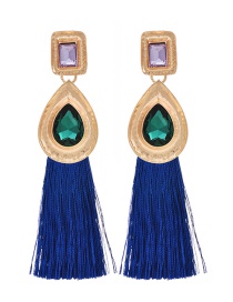 Fashion Royal Blue Alloy Rhinestone Water Drop Long Tassel Stud Earrings