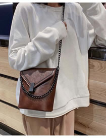 Fashion Brown Chain Embroidered Shoulder Bag