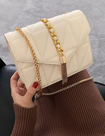 Fashion Off-white Gold Hardware Chain Embroidered Fringed Shoulder Bag