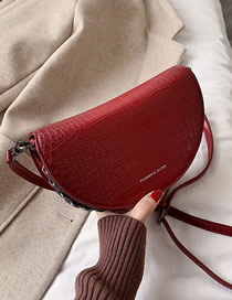 Fashion Red Wine Crocodile Semi-circular Bronzing Alphabet Shoulder Bag