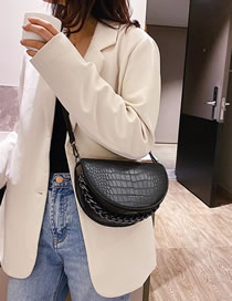 Fashion Black Crocodile Semi-circular Bronzing Alphabet Shoulder Bag