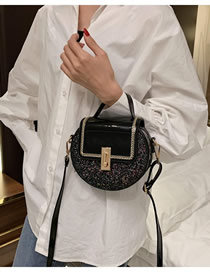 Fashion Black Patent Leather Sequined Embroidered Shoulder Bag