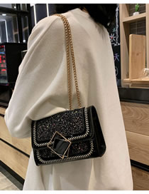 Fashion Sequin Black Patent Leather Sequin Chain Shoulder Crossbody Bag