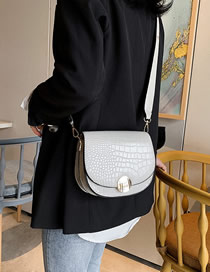 Fashion White Croc-print Half-lock Buckle Crossbody Bag