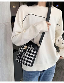 Fashion Black And White Houndstooth Houndstooth Contrast Lock Shoulder Crossbody Bag
