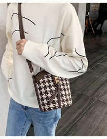 Fashion Coffee Houndstooth Houndstooth Contrast Lock Shoulder Crossbody Bag
