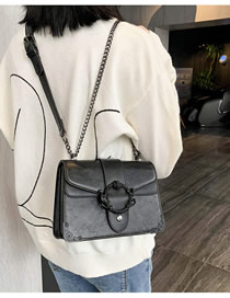 Fashion Black Large Chain Metal Buckle Shoulder Crossbody Bag