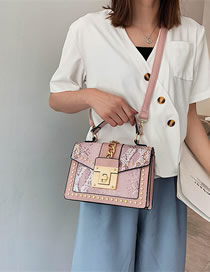 Fashion Pink Snake-effect Studded Chain Shoulder Bag