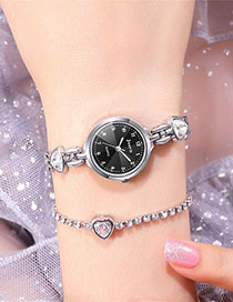 Fashion Black Face With Silver Band Bracelet Watch With Diamond Dial And Angular Mirrored Steel Strap