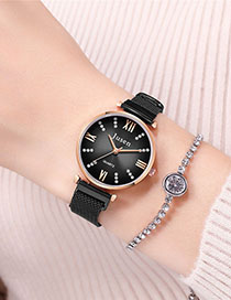 Fashion Black Quartz Watch With Diamonds And Magnets