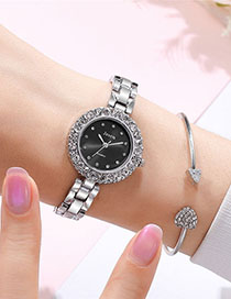 Fashion Black Face With Silver Band Diamond Bracelet Watch With Diamonds