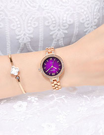 Fashion Rose Gold With Purple Face Quartz Bracelet With Diamonds And Steel Sunburst