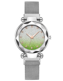 Fashion Silver Green Gradient Diamond Star Watch