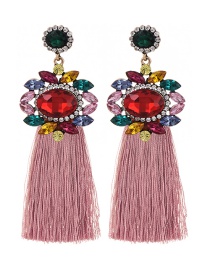 Fashion Leather Pink Alloy Rhinestone Geometric Tassel Stud Earrings