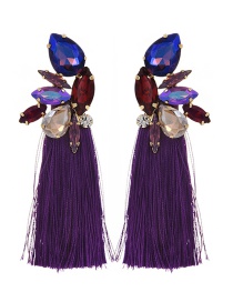 Fashion Purple Alloy Rhinestone Drop Fringe Stud Earrings