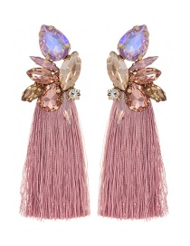 Fashion Leather Pink Alloy Rhinestone Drop Fringe Stud Earrings