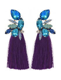 Fashion Purple + Blue Alloy Rhinestone Drop Fringe Stud Earrings