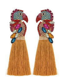 Fashion Ginger Alloy Rhinestone Parrot Tassel Stud Earrings