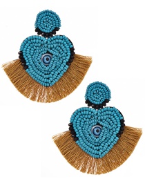 Fashion Ginger + Lake Blue Mizhu Love Eye Tassel Stud Earrings