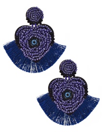 Fashion Royal Blue Mizhu Love Eye Tassel Stud Earrings