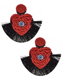 Fashion Red + Black Mizhu Love Eye Tassel Stud Earrings