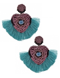 Fashion Lake Blue + Leather Pink Mizhu Love Eye Tassel Stud Earrings
