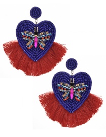 Fashion Red + Royal Blue Alloy Rhinestone Butterfly Beads Love Tassel Earring