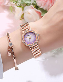 Fashion Rose Gold With Purple Face Gradient Quartz Bracelet With Diamonds