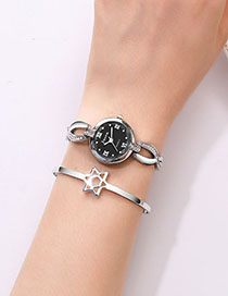 Fashion Silver With Black Face Quartz Watch With Brilliant Fine Bracelet And Diamonds