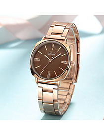 Fashion Brown Surface Quartz Watch With Alloy And Diamond Strap