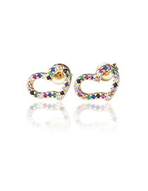 Fashion Gold-plated Color Zirconium Copper Plated White Zirconium Color Zirconium Twisted Heart-shaped Stud Earrings