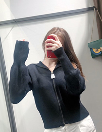 Fashion Black Zip Knitted Sweater Coat