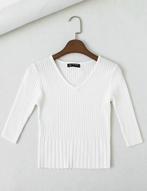 Fashion White Short V-neck Pullover Sweater Sweater