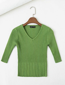 Fashion Green Short V-neck Pullover Sweater Sweater