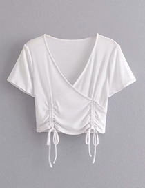 Fashion White Knit V-neck Drawstring Short