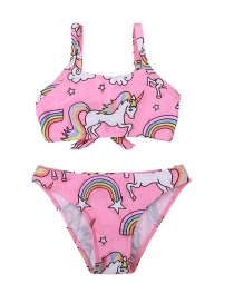 Fashion Pink Cartoon White Horse Print Children's Split Swimsuit