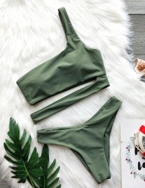 Fashion Green Hollow One-shoulder Split Swimsuit