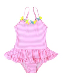 Fashion Pink Striped Ruffled Children's Swimwear