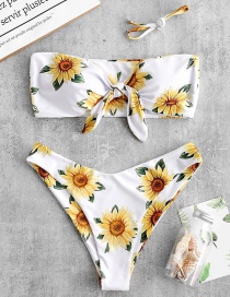 Fashion White Bandeau Print Sun Triangle Swimsuit