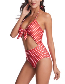 Fashion Red Polka Dot Lace Up High Waist One Piece Swimsuit