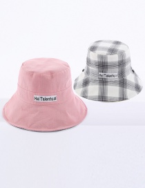 Fashion Pink Lattice Letter Embroidered Double-sided Cotton Foldable Fisherman Hat