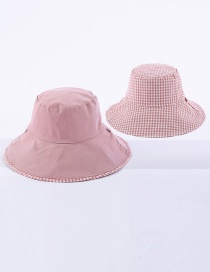 Fashion Pink Small Plaid Double-sided Cotton Foldable Fisherman Hat
