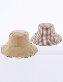Fashion Khaki Small Plaid Double-sided Cotton Foldable Fisherman Hat
