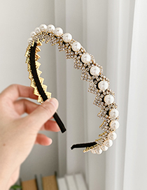 Fashion Golden Alloy Diamond And Pearl Geometric Hair Hoop