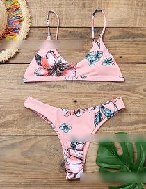 Fashion Pink Reversible Printed Triangle Split Swimsuit