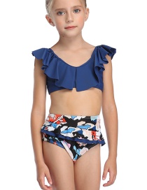 Fashion Dark Blue Children's Flashing Split Color Split Split Swimsuit