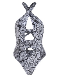 Fashion Gray Cross Snakeskin Cutout One-piece Swimsuit